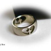 Christian Ring - Silver with cross and heart